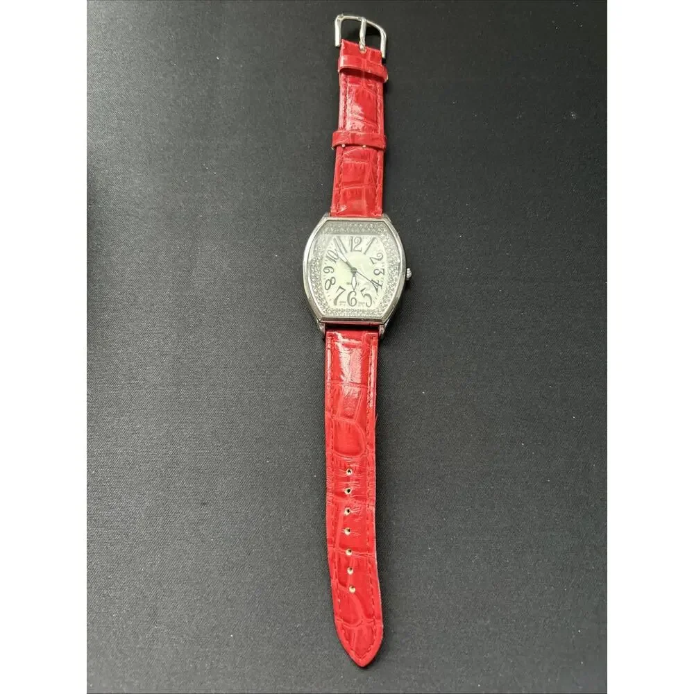 Silver Tone Red Band Women’s Quartz Watch